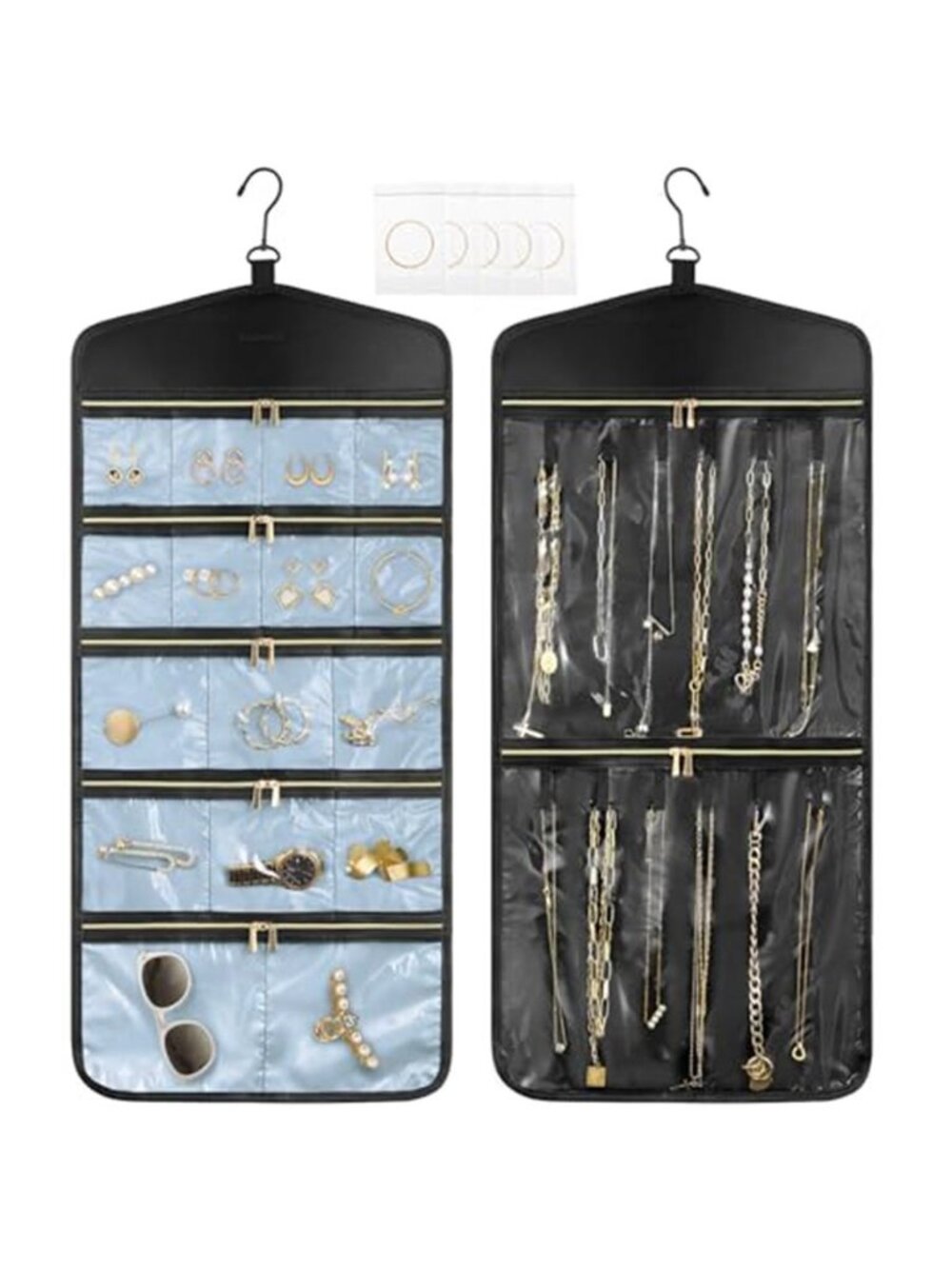 Hanging Jewelry Organizer Double Sided Necklace Earring Storage Bag Zipper